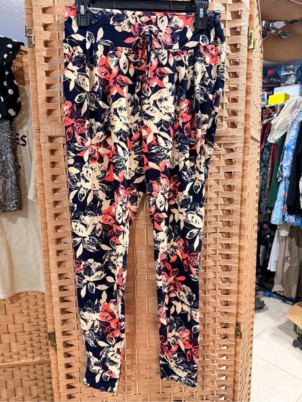 Floral Drawstring Jogger Pants - Navy, Cream & Coral